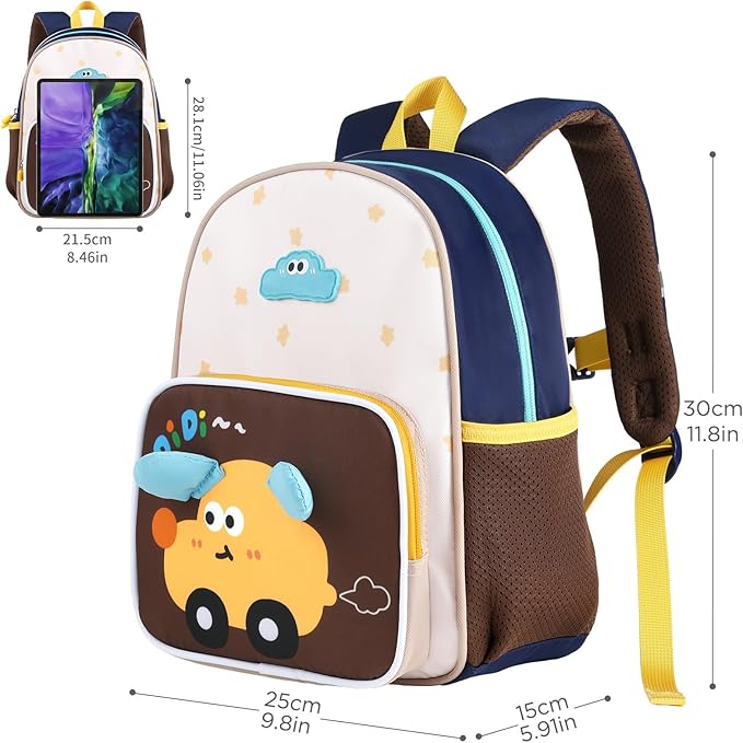 GAGAKU Toddler Backpack for 3 4 5 6+ Boys Splash-Proof Kids Backpack Adjustable Kindergarten & School Backpack | Lightweight 11.2L with Chest Strap and Reflectors - Car