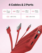 Portable Charger Power Bank, External Battery Pack with Cords Wires, Light 10000mAh Travel Essentials Battery Bank 5 Outputs 2 Inputs LED Display Compatible with iPhone/Android &More(Magenta)