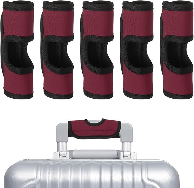 uxcell 5 Pcs Luggage Handle Wrap, Hollow Neoprene Handbag Grip Cover Protector Luggage Identifiers Suitcase Handle Wraps for Luggage Suitcase Travel Bags, Wine Red