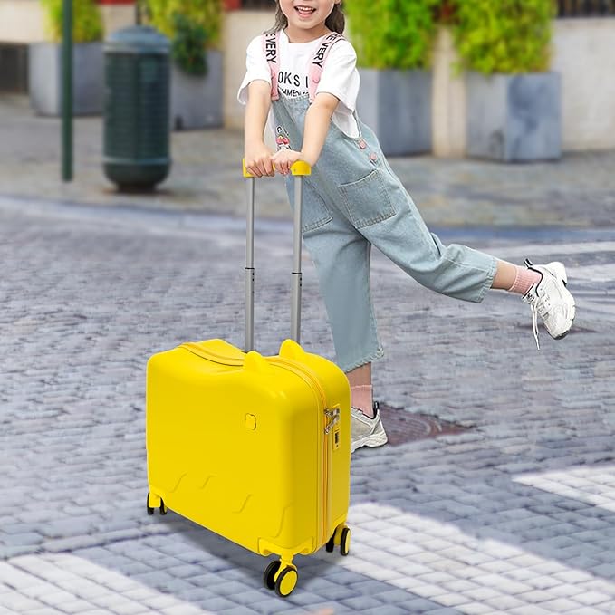 18" Kids Ride-On Suitcase,Children's Carry On Luggage Case,Rolling Luggage With Lock,Travel Trolley Case for Short Trips,School Trips,Outings (Lemon yellow)