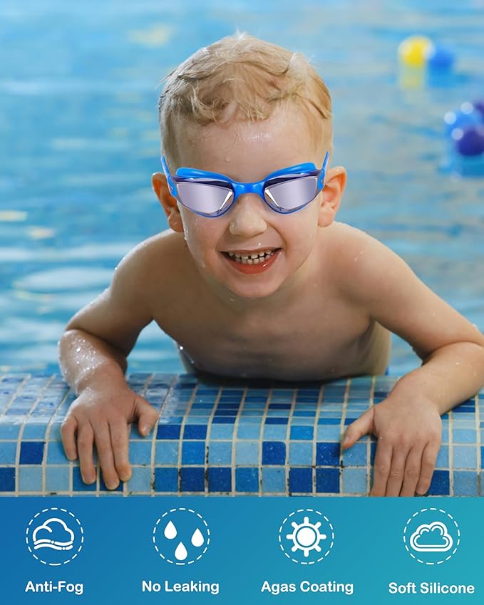 Aegend Swim Goggles for Kids Youth 3-14 Anti-Fog Anti-UV Comfort Fit Goggles for Swimming