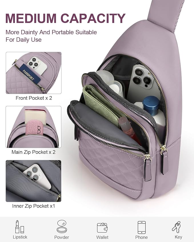 Capolo Sling Bag for Women Men Waterproof Crossbody Bags for Women Trendy Casual Fanny Pack with Convertible Shoulder Strap Chest Bag for Travel Hiking(Purple, Medium)