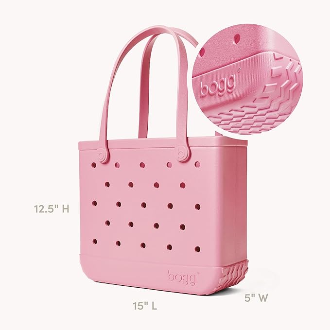 BOGG BAG Medium Tote – 15” x 12.5” x 5” – Durable, Washable, Tip-proof – Beach, Pool, Boat, Work, Sports (Blowing Pink Bubbles)