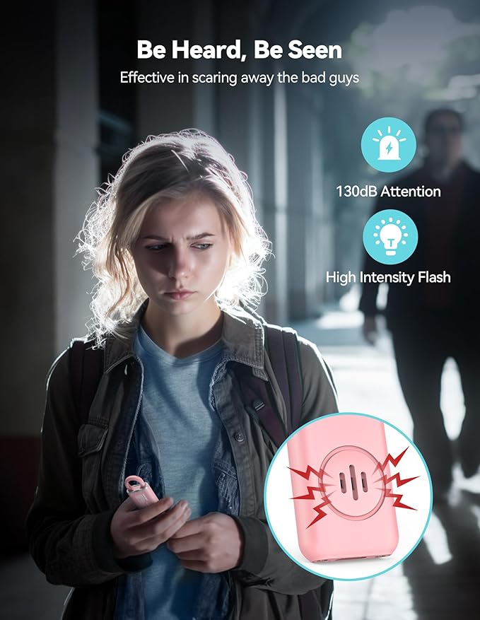 TECKNET Rechargeable Personal Safety Alarm for Women, 130dB Self Defense Keychain Alarm with SOS Strobe Light, Low Battery Notice, Loud Siren Safety Keychain for Girls Kids Elderly - Pink