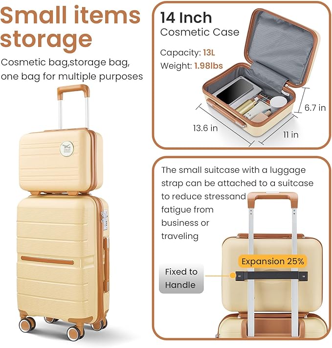 Hard Shell Luggage Sets 4 Piece with 360 Spinner Wheels,Lightweight Suitcase Set with TSA Lock,Travel Luggage Set with Telescoping Handle,Light and Strong,Easy to Clean (Apricot Cream)