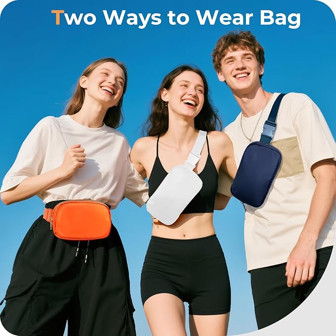 Belt Bag Zipper Fanny Pack Crossbody Bags for Women,Fashion Nylon Waist Packs, Water Repellent Two Way wear with Adjustable Strap Gifts for Teenage Girls Women Men(white)