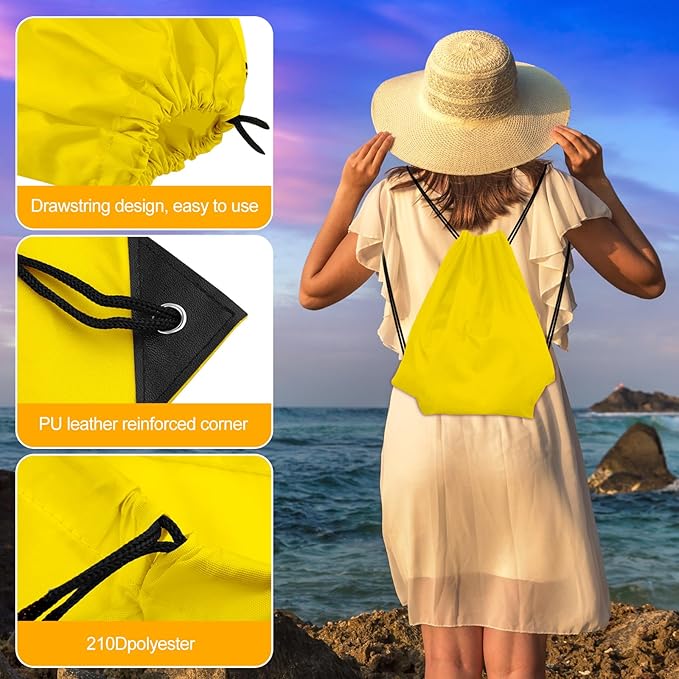 KUUQA 20Pcs Drawstring Backpack Bag Bulk Yellow Drawstring Bags String Backpack Sport Gym Sack Bags Foldable Storage Bag for Women Men Shopping Gym Travel Sports