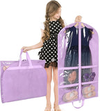 KEEGH Clear Garment Bags for Dance Costumes 40 inch Dance Garment Bags for Dancers Hanging Clothes for Closet Storage, with 4 Zipper Pockets for Dance Competitions, Ballet, Theatre, 2 Pack, Purple