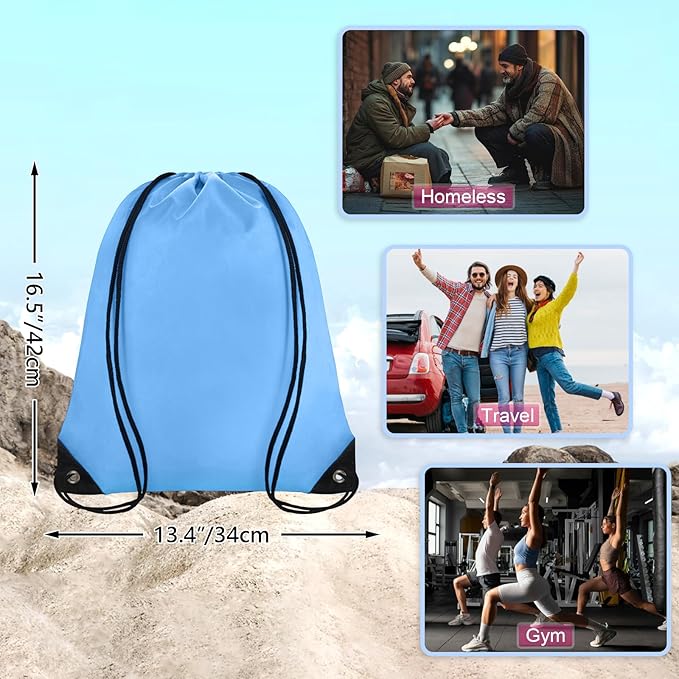 Grneric Blue Drawstring Backpack Bulk 28 PCS Drawstring Bags String Backpack Cinch Bag Sackpack for Men Women Gym (Sky Blue)