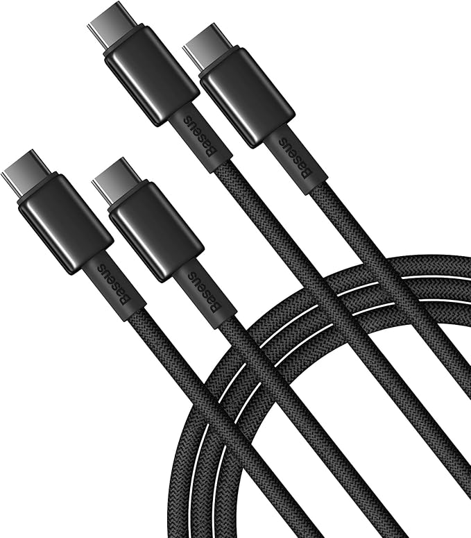 Baseus USB C Cable, 2-Pack 3.3ft 100W 5A Fast Charging USBC to USBC Cable, Zinc Alloy Nylon Braided USB Type C Charger Cord for iPhone 16 15 Pro/Plus/Pro Max, MacBook, iPad Pro/Mini, Galaxy S24/S23