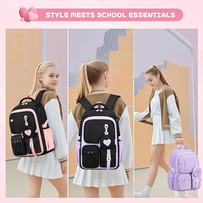 MOONBABY Girls Backpack, Kids Backpack for Girls, School bag for Primary Elementary Teenage, Middle School Students Bookbag