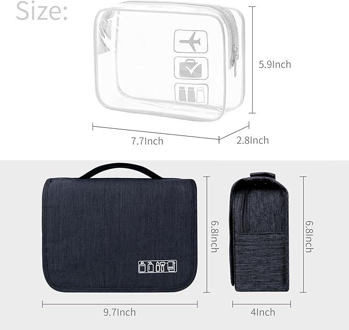 Lcsmaokin Large Capacity Toiletry Bag Travel Bag with Hanging Hook for Men and Women Waterproof Travel Cosmetic Bag Bathroom Bag,with TSA Approved Zippers Clear Travel Makeup Bag Carry-on