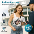 Veckle Clear Fanny Pack Stadium Approved - Adjustable 33-47 Inch Strap, Transparent Belt Bag for Women Men Fits 7.5-inch Smartphone, Waist Bag Clear Bag for Stadium Events, Sport, Concerts, Black