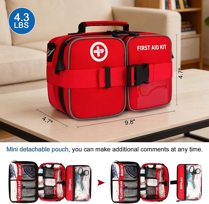 Premium 516 Piece First Aid Kit for Car, FSA Eligible HSA Store Waterproof Compact Labeled First Aid Bag with Molle Shoulder Strap, Emergency Kit for Home, Travel, Hiking, Camping, Survival