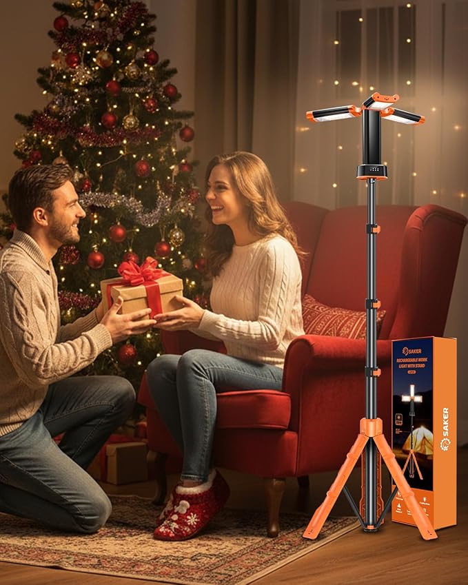 Saker Portable Camping Light with Stand 12000mAh 73.2" Rechargeable Work Light 3200 Lumen Camp Lanterns with Bag for Garage, Outdoor Work, Emergency Power Outages, Fishing LD10 Orange
