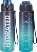 Sahara Sailor Water Bottle, 32/25/17oz Durable and Leakproof Water Bottles Motivational with Time Marker, Tritan, BPA Free, Wide Mouth with Easy Clean Brush for Gym, Travel, School, Office (1 Bottle)