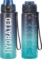 Sahara Sailor Water Bottle, 32/25/17oz Durable and Leakproof Water Bottles Motivational with Time Marker, Tritan, BPA Free, Wide Mouth with Easy Clean Brush for Gym, Travel, School, Office (1 Bottle)