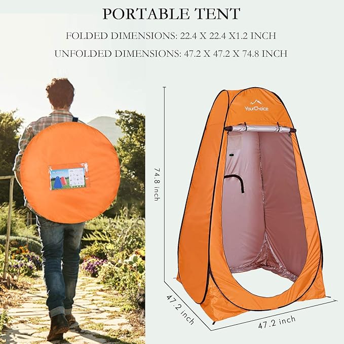Your Choice Pop Up Privacy Tent, 3.9x3.9x6.2FT Portable Shower Tent for Camping, Waterproof Outdoor Changing Room with Carry Bag for Beach Hiking RV Fishing | Portable, for Camping, Beach, Hiking, with Carry Bag, Quick Setup