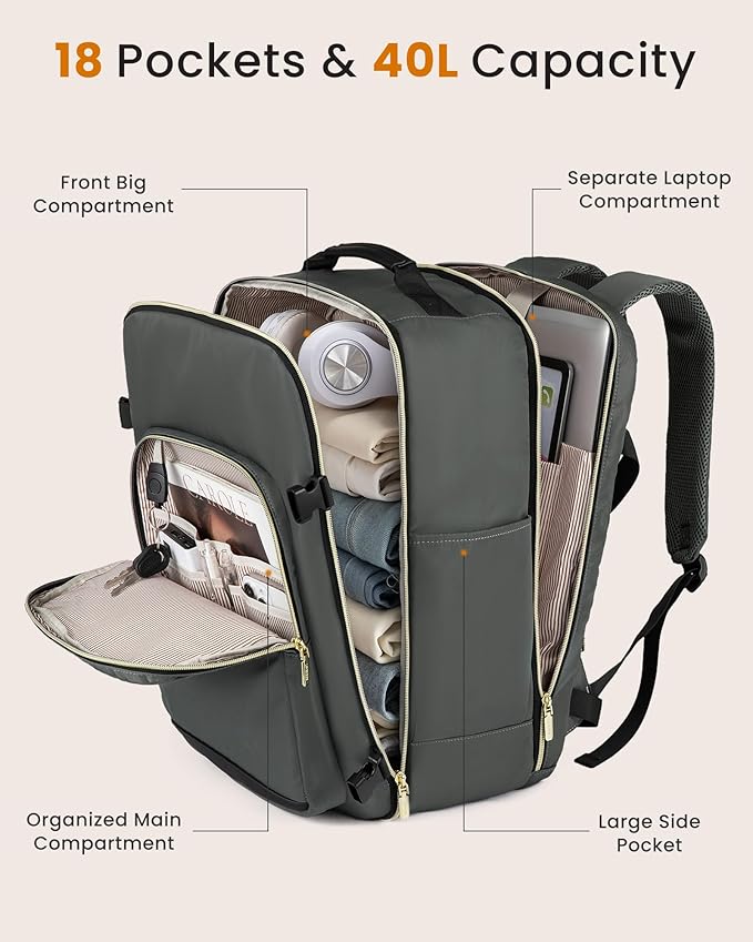 LOVEVOOK 50L Large Travel Backpack for Women Men Fits 17 Inch Laptop, Carry on Backpack for Traveling on Airplane, Personal Item Bag Airline Approved, Business Causal Weekender Backpacks