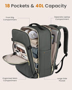 LOVEVOOK 40L Large Travel Backpack for Women Men, 17 Inch Carry on Backpack for Traveling on Airplane, Personal Item Travel Bag Airline Approved, Business Causal Weekender Backpack, Grey Green-Black