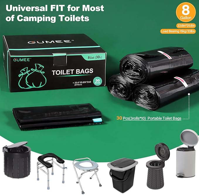 Portable Toilet Bags with Poo Gel Set, 8 Gallon Camping Toilet Bags with Absorbent Gels, Waste Bags, Leak-Proof Trash Bag for Camping Potty, Traveling