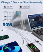 90W GaN USB C Charger Block [2 Pack], 6-Port USB C Wall Charger Fast Charging 45W PD Power Adapter for MacBook Air/iPad Pro/iPhone 17 Pro Max/Samsung Galaxy S24 Ultra/Tabs for Home Travel