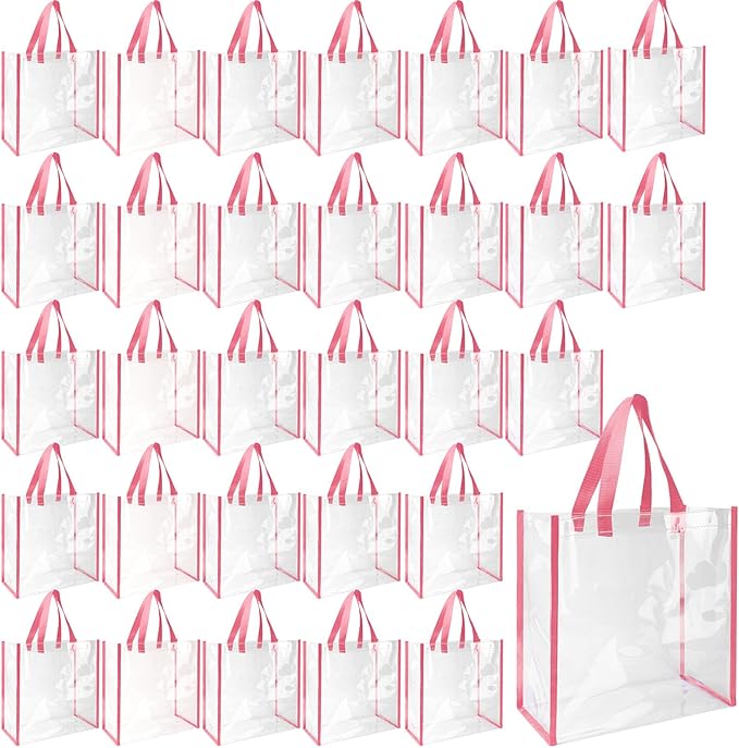 Eccliy 30 Pack 12x12x6 Inch Clear Tote Bag Stadium Approved Bulk Plastic Beach Tote Gift Bag with Handle for Gym Sports | 30 Pack, 12x12x6 Inch, Stadium Approved, Bulk, with Handle, Tote Gift Bag