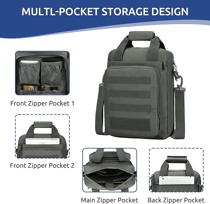 ZHIERNA Tactical Messenger Bag, Tactical Briefcase Laptop Bag Heavy Duty MOLLE Shoulder Pack Handbag for Men(Patch Included)