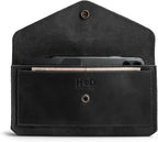 Hide & Drink, Full Grain Leather Large Female Wallet, Travel Organizer for Women, Vintage Money and Card Holder, Handmade, Charcoal Black