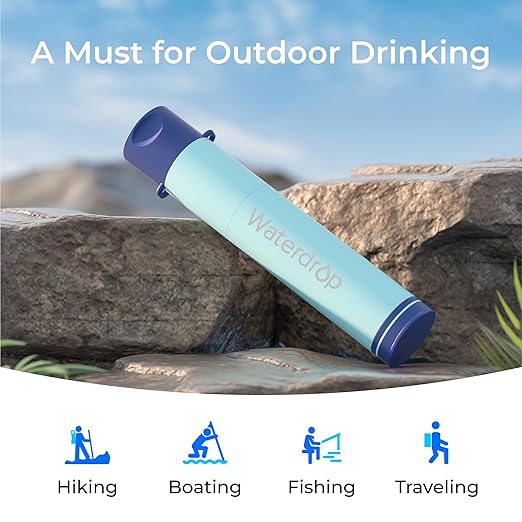 Waterdrop Gravity Water Filter Straw, Camping Water Filtration System, Water Purifier Survival for Travel, Backpacking and Emergency Preparedness, 0.1 Micron, 3 Pack, Light Blue
