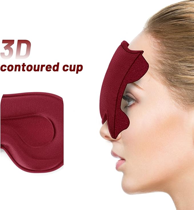 Sleep Eye Mask for Men Women, Sleeping Mask for Side Sleeper, Travel Blackout Night Blindfold Eye Shade Cover with Adjustable Strap (Red)