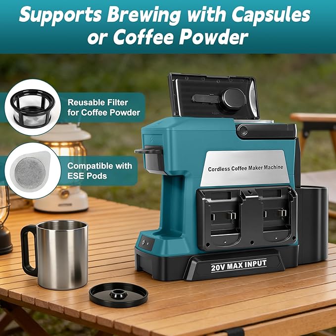 Cordless Coffee Maker for Makita 18V Battery (No Battery), Portable Drip Coffee Machine with Electric Coffee Grinder and Coffee Cup, for RV, Camping, Travel