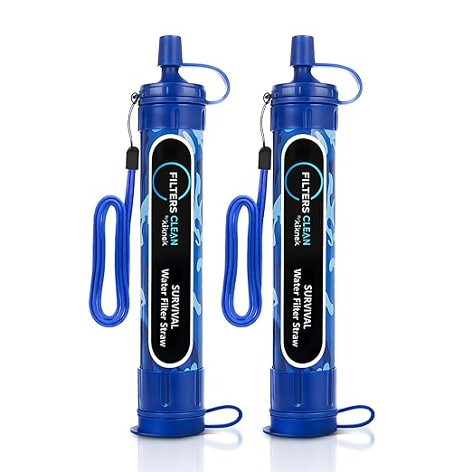 Filters-Clean Survival Water Filter Straw – 0.1 Micron Portable Personal Water Filter, 4,000L (1,056 Gallon) Capacity – Removes 99.9999% Bacteria & Protozoa – Hiking, Camping & Emergency - 2 Pack