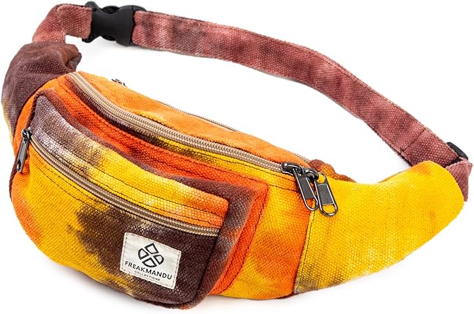 Freakmandu Eco-Friendly Boho Hippie Style Hemp Fanny Pack Cross Body Hip Waist Bag for Hiking Running Jogging (Fall Trip)