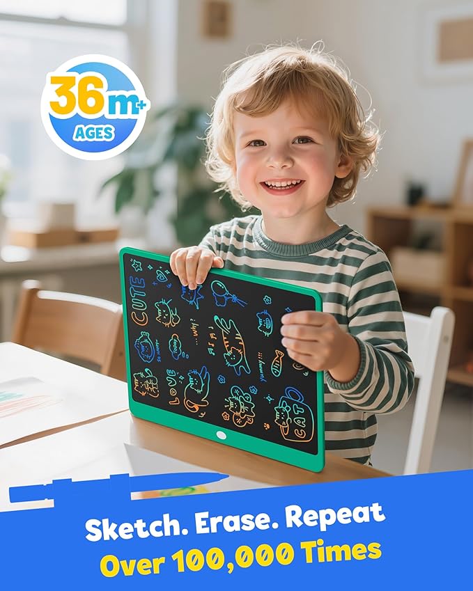 TEKFUN LCD Writing Tablet for Adults, Large Doodle Board, 16 Inch Colorful Drawing Tablet Writing Pad, Toddler Toys for 3 4 5 6 7 8 9 Year Old Girls Boys Teen, Birthday Gifts for Kids (DarkGreen)