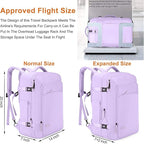 Lumesner Carry on Travel Backpacks, Extra Large 40L Flight Approved Bag for Men & Women,Expandable Suitcase Backpack With 4 Packing Cubes,Water Resistant Luggage Daypack Business Weekender Bag, Purple