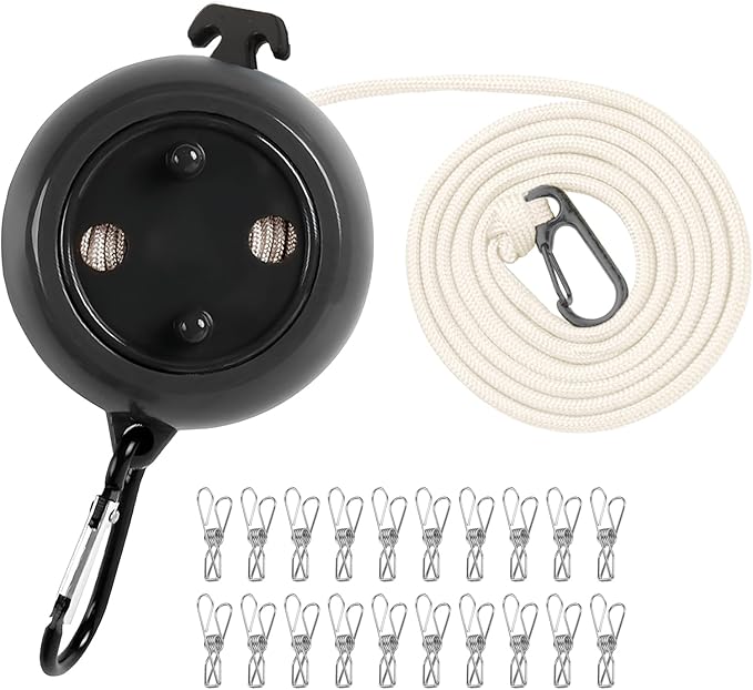 Portable Travel Clothesline Cord, Adjustable 33ft Camping Clothes line, Laundry Drying Rope for Hotel Trip,Camping,Backyard,Outdoor/Indoor, Black