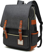 Mancio Vintage Laptop Backpack with USB Charging Port, Slim Tear Resistant Business Backpack for Travelling, College, Daypacks for Men,Women, Fits up to 15.6Inch Notebook in Black