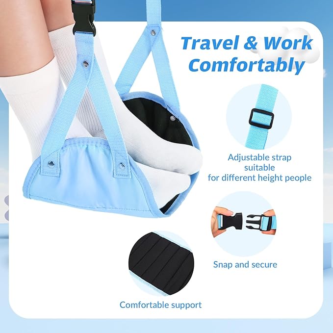 3 Pack Airplane Foot Hammock Travel Footrest, Leg Sling for Travel Adjustable Foot Swing Portable Airplane Office Leg Rest Comfortably Essentials Gifts