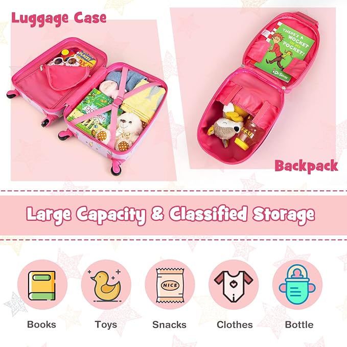 Goplus 2PC Kids Luggage, 12" & 16" Kids Carry On Luggage Set with 4 Spinner Wheels, Lightweight Rolling Spinner Suitcase for Children Toddlers Boys and Girls Travel