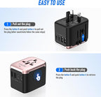 VYLEE Universal Travel Adapter, 5 in 1 International Power Adapter with 3.5A 2xUSB-A & 2xUSB-C Ports, Travel Plug Adapter Worldwide for Europe USA UK AUS Travel Essentials (Rose Gold)