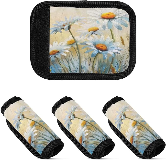 Qilmy Art Oil Painting Daisies Luggage Handle Wrap 2Pack Luggage Identifiers Tag Comfort Handle Grips Cover for Stroller Suitcase Bag Airplane Travel Accessories1877