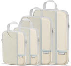 Percover Compression Packing Cubes 4-Piece Set, Packing Cubes Compression for Travel with Label Pockets, Travel Organizer for Carry On & Checked Luggage, Beige