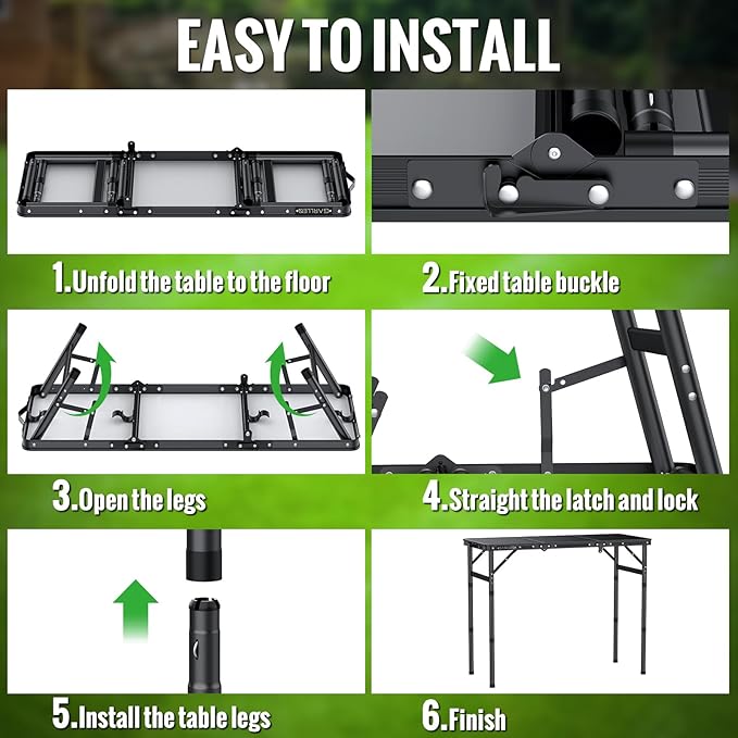 GARLLEN Folding Camping Table Max 27.5", 3-Height Adjustable Portable Camping Table with Carrying Bag, Lightweight Aluminum Folding Picnic Tables for BBQ, Travel, Outdoor, 34.2" L x 15.7" W