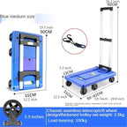Foldable Push Hand Cart Folding Platform Truck Plastic Push Cart Heavy Duty Portable Trolley with Retractable Assis for Luggage Travel Moving Office Dolly Cart (Color : S