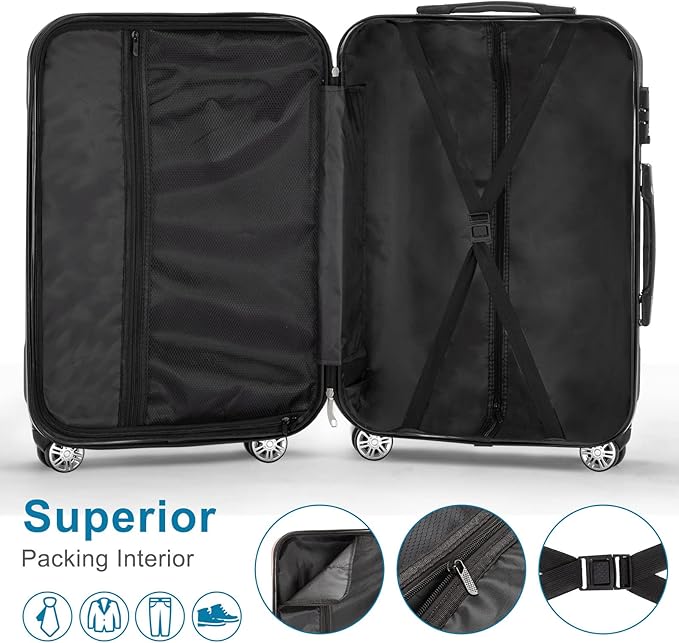 4 Piece Luggage Sets — ABS Hardside Suitcase Set with Spinner Wheels, TSA Lock, Expandable for Travel Business Trips Family Vacations, 16/20/24/28 Inch, Gray