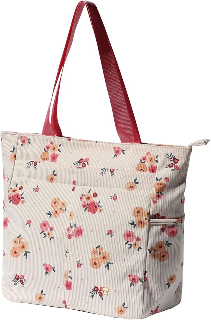 ESVAN Original Floral Tote Bag Large Shoulder Bag with Multi Pockets for Gym Travel Beach Daily Bags