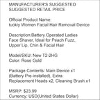 tuokiy Women Facial Hair Removal Device Battery Operated with 2 Replacement Heads,Ladies Face Shaver for Peach Fuzz Upper Lip,Chin, Facial Hair Removal for Women, Rose Gold