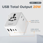 TESSAN Universal Travel Adapter, Power Adapter Worldwide with Extra 2 Prong AC Outlet, 4 USB Ports (2 USB C), International Plug Adaptor for US to Europe Italy UK Australia Ireland (Type C G A I)