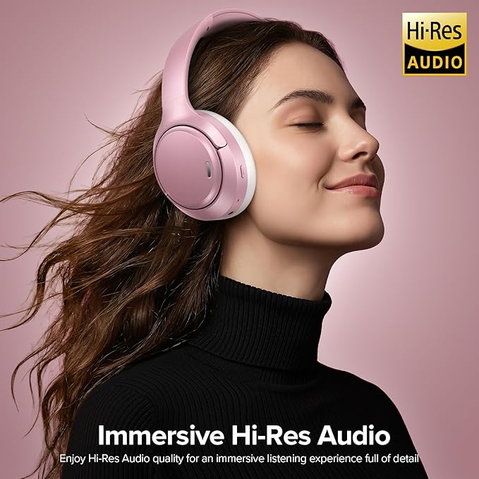 Hybrid Active Noise Cancelling Headphones 120H Long Playtime, 6 ENC Mic, Wireless Over-Ear Bluetooth 6.0 Headphones, Hi-Res Audio, Memory Foam Earcup, Transparency Mode ANC Headphone for Travel Office